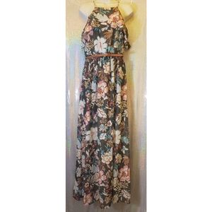 IZ Byer Medium Green Floral Maxi Dress